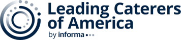 Logo for Leading Caterers of America by Informa, featuring a circular abstract design to the left of the organization's name in bold text—ideal for those interested in culinary leaders like About Lisa Dupar Catering Seattle.